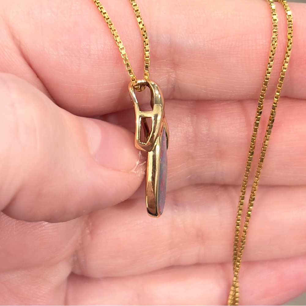 14K Australian Opal Pendant, Vintage Doublet, Crystal Dark Natural, Colorful IOG - Picture 12 of 14